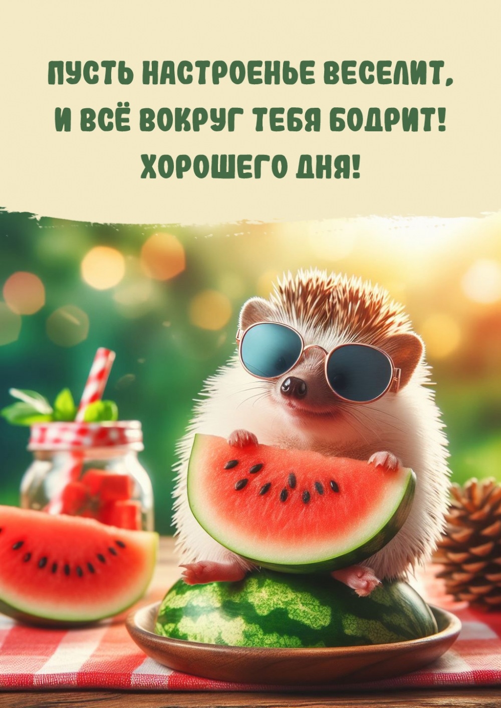 Пусть настроенье веселит, и всё вокруг тебя бодрит! Хорошего дня!